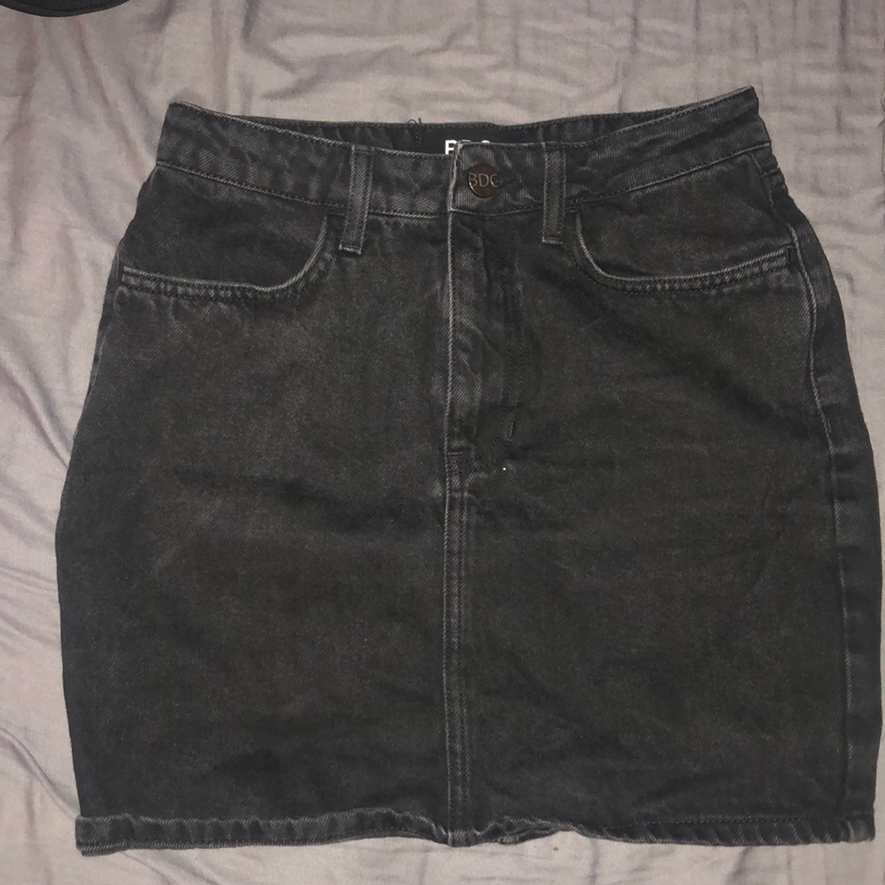 UO mini black jean wash skirt